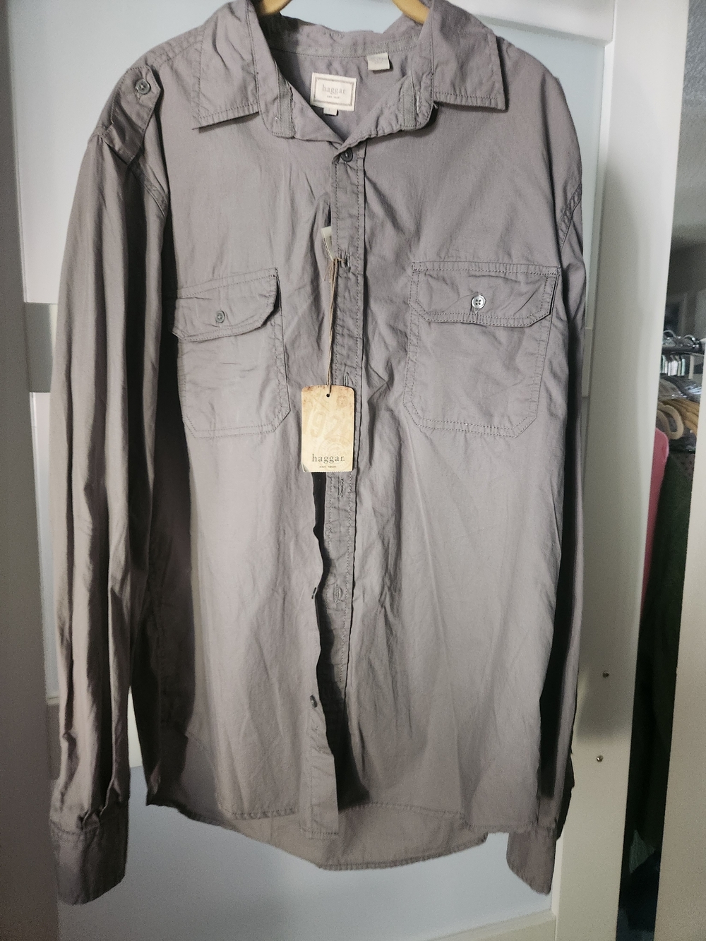 Haggar Men's Lightweight Long-Sleeve Shirt Jacket — Gray Taupe